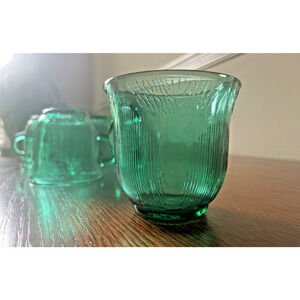 Vintage Fortecrisa Mexico Emerald Green Glass Tea Cup Mug 1980s Set of 4